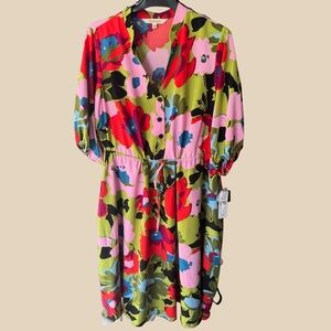 52seven- Multicolor Floral V-Neck Dress - 16W - Fast Ship